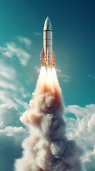 Space rocket in the sky, concept of goal and striving for success. Generative AI