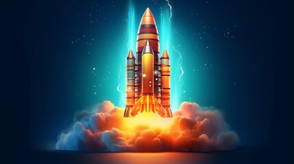 Space rocket in the sky, concept of goal and striving for success. Generative AI