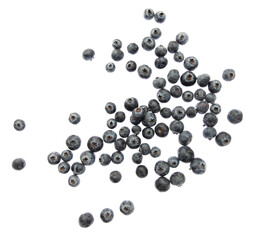 Ripe blueberries isolated on white background.