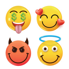 Set of 3d icon yellow color smile emoji. Set Icon Smile Emoji. Vector