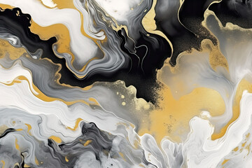 Marble Black and white with gold abstract background Generative AI.
