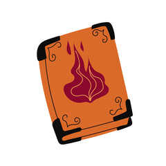 The Book of Fire Magic. Isolated object on a white background. Vector illustration. Flat style. Decorative object for Halloween.