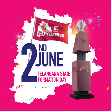 Telangana state formation day celebrations. jai telangana written on flag in telugu, Telangana Martyrs Memorial 