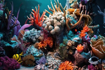 Naklejka na ściany i meble coral reef with fish close up view, ai tools generated image