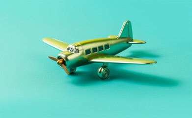 Fototapeta na wymiar a small toy plane is pictured against a blue background. generative ai