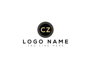 Circle royal CZ ZC letter initial gold logo, initial monogram logo minimal. - obrazy, fototapety, plakaty