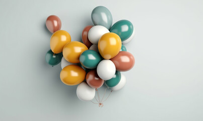 color balloons flying on white background. generative ai.