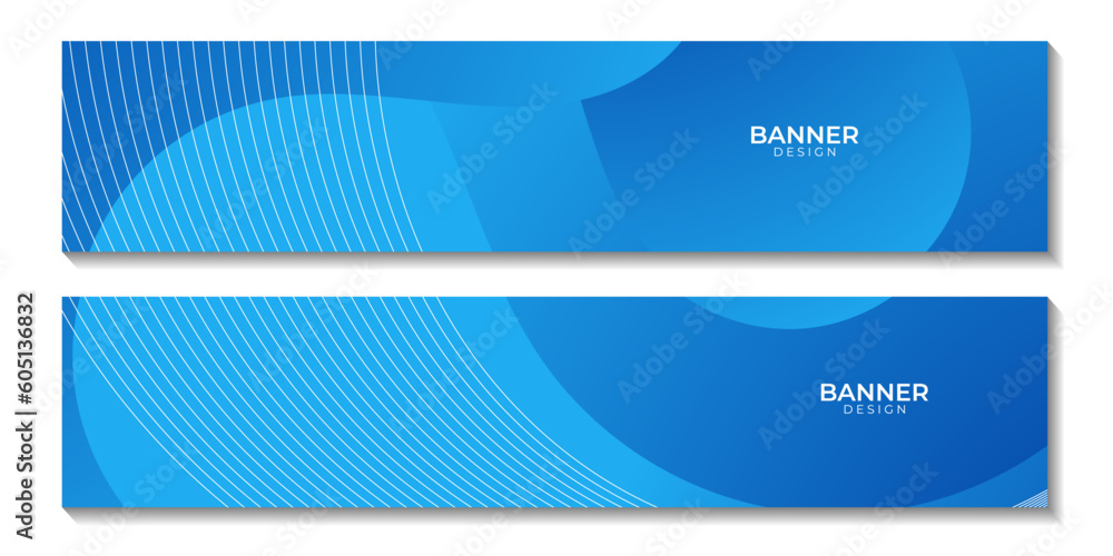 Poster set of banners with abstract bright blue wave gradient background for business