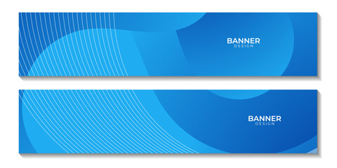 set of banners with abstract bright blue wave gradient background for business