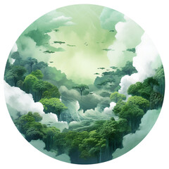 planet earth with clouds and trees, and mountains in the sky generative ai.