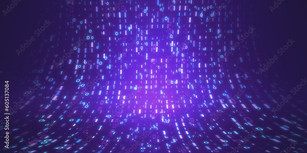 Aufkleber Digital purple binary coding background. Landing page concept. 3D Rendering.