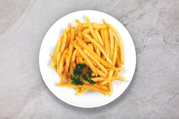 Roasted tasty fry potatoes on desk
