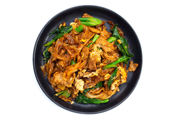 Stir-fried rice noodles with soy sauce and pork