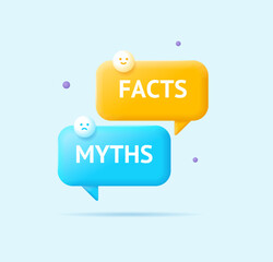 3d Myths vs Facts Banner Concept Cartoon Style with Different Speech Bubbles. Vector illustration of Lie or True - 605137667