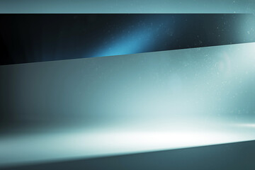 Abstract blank graphic blue shades sunlit background with place for car or product presentation. 3D rendering, mock up