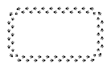 Dragon footprint frame. Hand drawn rectangle dinosaur paw print border. Dragon foot frame template. Dino cute trail texture border. Vector illustration isolated on white background. © Elena Pimukova