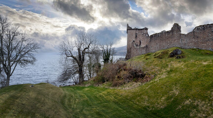 Fototapeta na wymiar Loch Ness. Urquhart Castle. Lake. Scotland. Ruin of an medieval castle. 