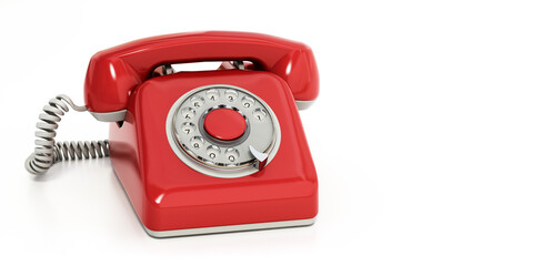 Retro rotary phone isolated on white background. 3D illustration. Copy space on the right