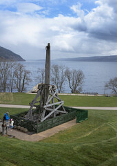 Loch Ness. Urquhart Castle. Lake. Scotland.  Medieval catapult. Weapon.