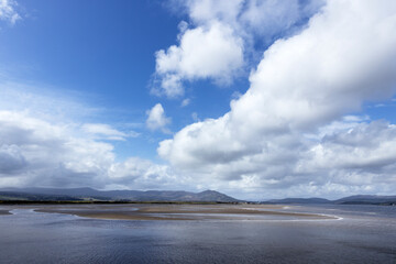 Fototapeta na wymiar Cambuscurrie Bay, Dornoch firth bridge, Scotland, clouds, river mouth, river, 