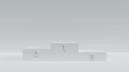 表彰台のある白い部屋、余白の広いシンプルな3D背景素材