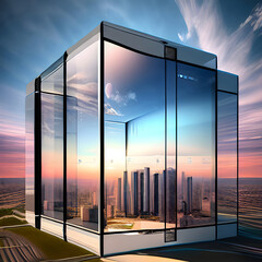 creative cloud concept in glass cube cloudscape digital metaverse infrastructure 