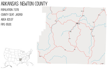 Large and detailed map of Newton County in Arkansas, USA.