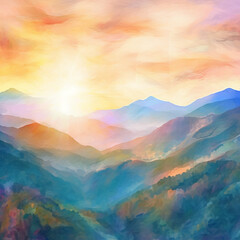 Abstract of colorful mountains in the sun light painting. 
