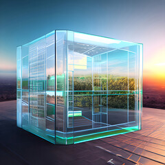 creative cloud concept in glass cube cloudscape digital metaverse infrastructure 