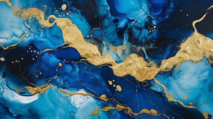 Alcohol ink art with gold elements modern fluid background. 