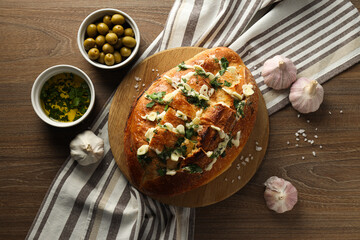 Tasty bakery product - garlic bread, homemade bread