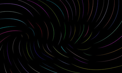 Abstract colorful pattern of wavy lines. Composition in the form of an arbitrary multi-colored pattern on a black background. Vector illustration, EPS 10. Doodle space.