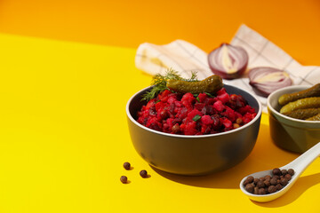 Concept of tasty food, cold dish - Vinaigrette salad