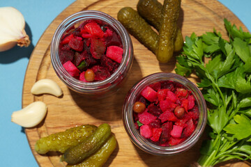 Concept of tasty food, cold dish - Vinaigrette salad