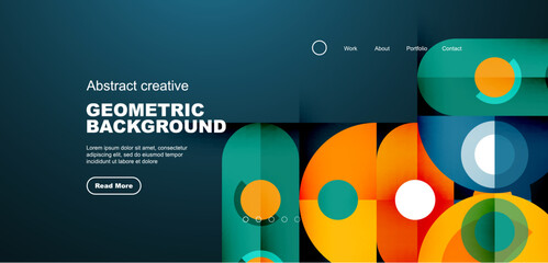 Abstract technology landing page background with circles and round elements. Creative concept for business, technology, science or print design