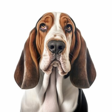 dog, animal, hound, pet, beagle, puppy, basset, cute, canine, white, basset hound, breed, brown, isolated, studio, mammal, sitting, ears, adorable, young, pup, portrait, pedigree, doggy, sad