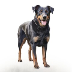 Obraz premium dog, beauceron, rottweiler, animal, pet, puppy, black, canine, isolated, cute, white, brown, dachshund, mammal, sitting, purebred, domestic, pets, white background, studio, portrait, young, breed, ped