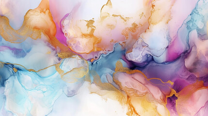 Alcohol ink texture frame background with gold creation.