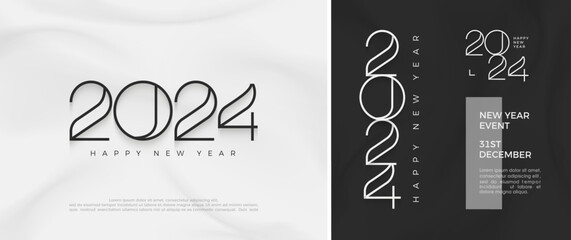 Line art 2024 number design. For celebration and greeting happy new year 2024. Premium vector design for banners, posters, calendars and social media.