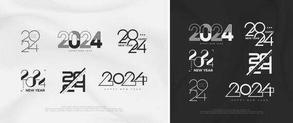 Fototapeta na wymiar Collection of happy new year 2024 designs. With unique and latest numbers for happy new year 2024. Premium vector designs for banners, posters, calendars and social media.