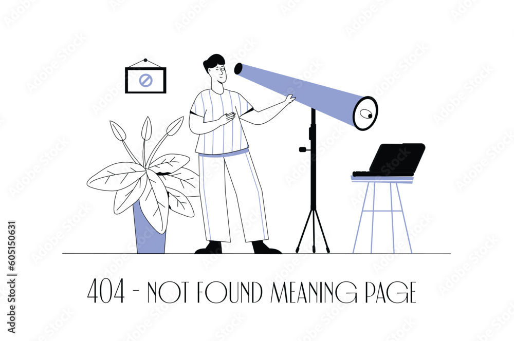 Poster 404 not found concept wit people scene in the flat cartoon design. a programmer is trying to solve a