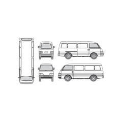 van outline, 1995, for small family, isolated white background, front, back, top and side view, part two