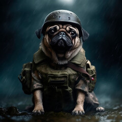 a pug and a soldier's uniform created with Generative Ai technology