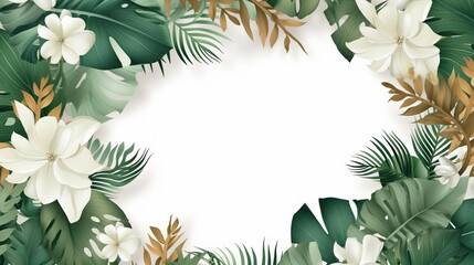 Beautiful banner floral and leaves template on white background.