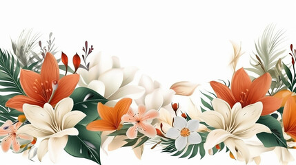 Beautiful banner floral and leaves template on white background. Generative AI