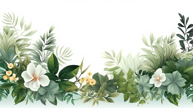 Beautiful banner floral and leaves template on white background. © Aura