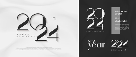 Happy new year design. 2024 number in soft colors on black and white background. Premium vector design for banners, posters, calendars and social media.