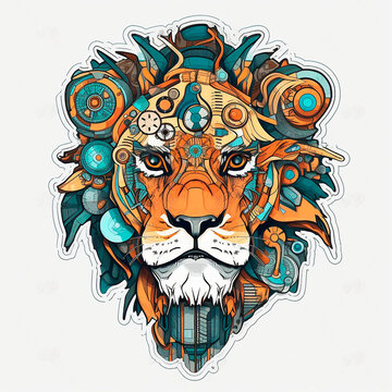 lion head 2D cartoon logo created with Generative Ai technology