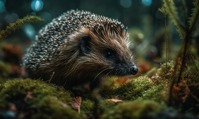 Fototapeta premium Hedgehog Haven: A Hyperrealistic Portrait of a Lovable Forest Dweller. Generative AI