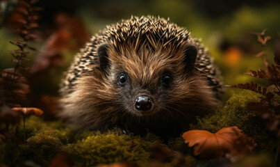 Fototapeta premium Hedgehog Haven: A Hyperrealistic Portrait of a Lovable Forest Dweller. Generative AI